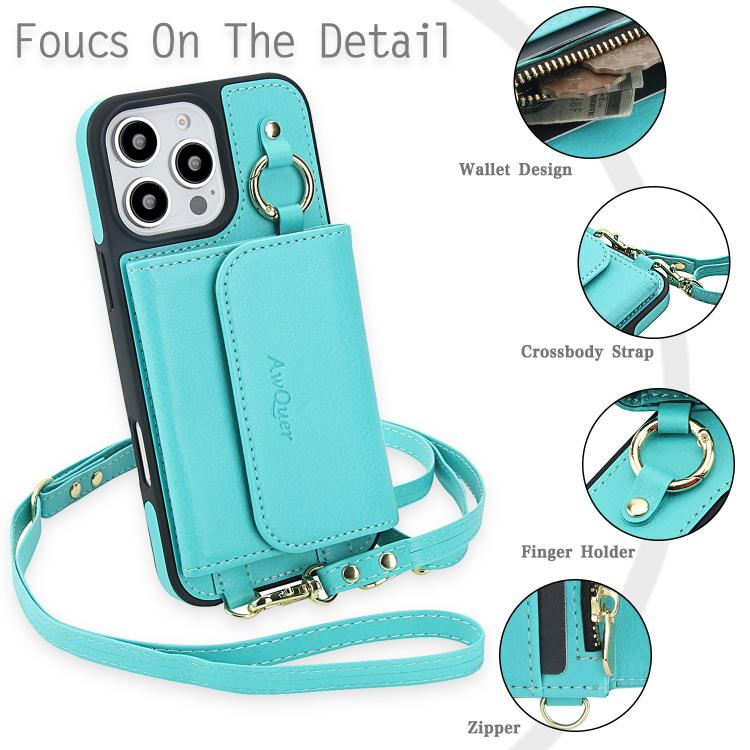 For iPhone 16 Pro Max AwQuer 2 in 1 Crossbody Wallet Leather Back Phone Case(Light Green) - iPhone 16 Pro Max Cases by Awquer | Online Shopping UK | buy2fix
