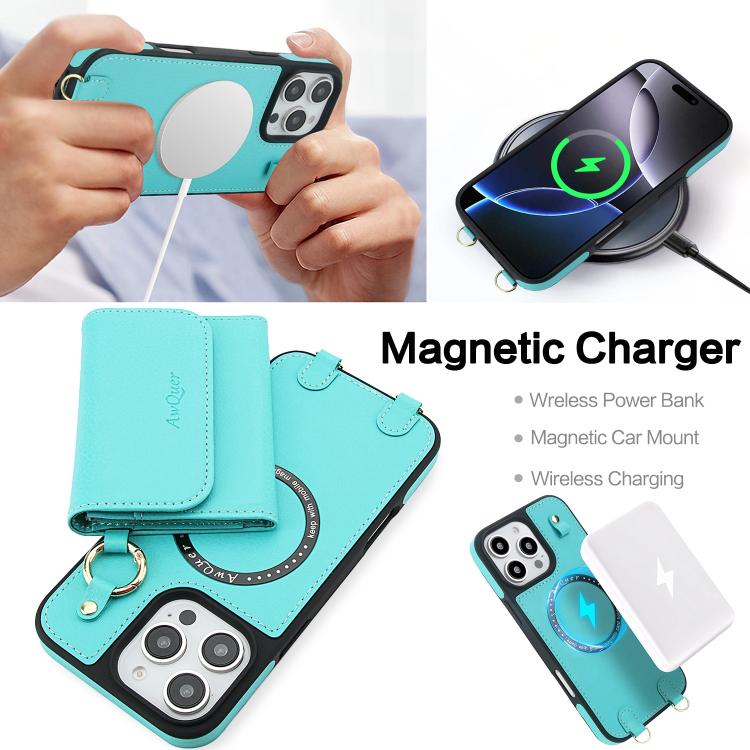 For iPhone 16 Pro Max AwQuer 2 in 1 Crossbody Wallet Leather Back Phone Case(Light Green) - iPhone 16 Pro Max Cases by Awquer | Online Shopping UK | buy2fix