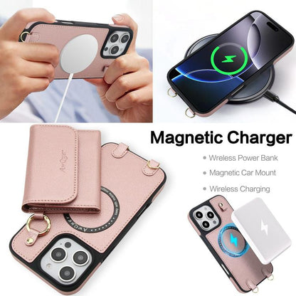 For iPhone 16 Pro Max AwQuer 2 in 1 Crossbody Wallet Leather Back Phone Case(Rose Gold) - iPhone 16 Pro Max Cases by Awquer | Online Shopping UK | buy2fix