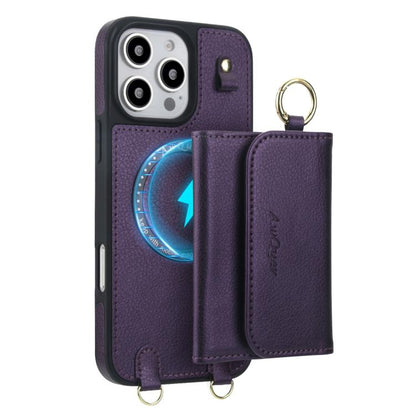 For iPhone 16 Pro Max AwQuer 2 in 1 Crossbody Wallet Leather Back Phone Case(Dark Purple) - iPhone 16 Pro Max Cases by Awquer | Online Shopping UK | buy2fix