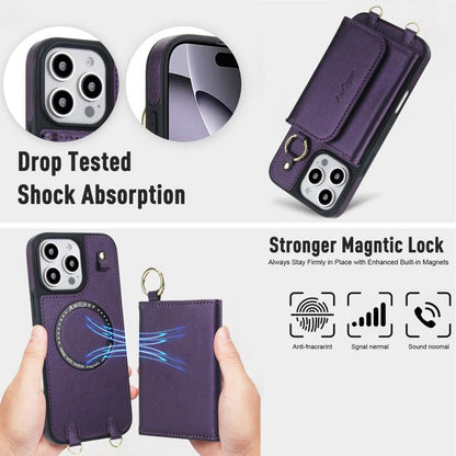 For iPhone 16 Pro Max AwQuer 2 in 1 Crossbody Wallet Leather Back Phone Case(Dark Purple) - iPhone 16 Pro Max Cases by Awquer | Online Shopping UK | buy2fix