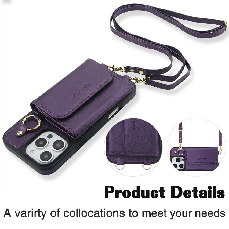 For iPhone 16 Pro Max AwQuer 2 in 1 Crossbody Wallet Leather Back Phone Case(Dark Purple) - iPhone 16 Pro Max Cases by Awquer | Online Shopping UK | buy2fix