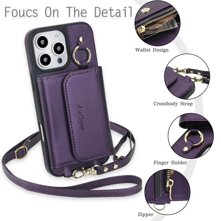 For iPhone 16 Pro Max AwQuer 2 in 1 Crossbody Wallet Leather Back Phone Case(Dark Purple) - iPhone 16 Pro Max Cases by Awquer | Online Shopping UK | buy2fix