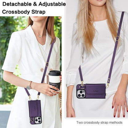 For iPhone 16 Pro Max AwQuer 2 in 1 Crossbody Wallet Leather Back Phone Case(Dark Purple) - iPhone 16 Pro Max Cases by Awquer | Online Shopping UK | buy2fix