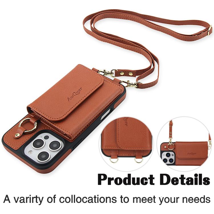 For iPhone 16 Pro Max AwQuer 2 in 1 Crossbody Wallet Leather Back Phone Case(Brown) - iPhone 16 Pro Max Cases by Awquer | Online Shopping UK | buy2fix