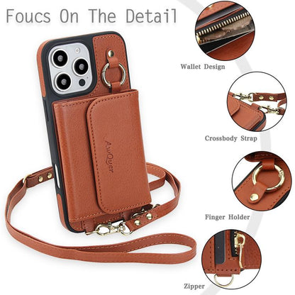 For iPhone 16 Pro Max AwQuer 2 in 1 Crossbody Wallet Leather Back Phone Case(Brown) - iPhone 16 Pro Max Cases by Awquer | Online Shopping UK | buy2fix