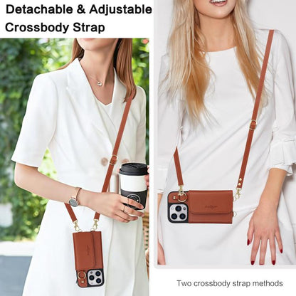 For iPhone 16 Pro Max AwQuer 2 in 1 Crossbody Wallet Leather Back Phone Case(Brown) - iPhone 16 Pro Max Cases by Awquer | Online Shopping UK | buy2fix