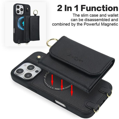 For iPhone 16 Pro AwQuer 2 in 1 Crossbody Wallet Leather Back Phone Case(Black) - iPhone 16 Pro Cases by Awquer | Online Shopping UK | buy2fix