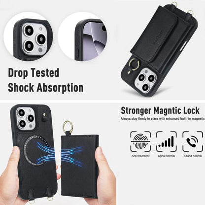 For iPhone 16 Pro AwQuer 2 in 1 Crossbody Wallet Leather Back Phone Case(Black) - iPhone 16 Pro Cases by Awquer | Online Shopping UK | buy2fix