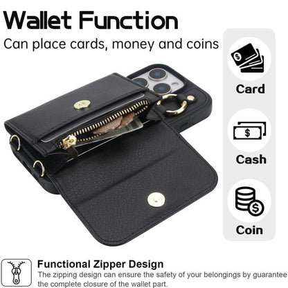 For iPhone 16 Pro AwQuer 2 in 1 Crossbody Wallet Leather Back Phone Case(Black) - iPhone 16 Pro Cases by Awquer | Online Shopping UK | buy2fix