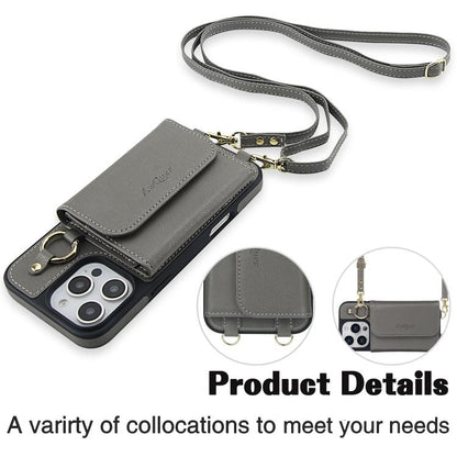 For iPhone 16 Pro AwQuer 2 in 1 Crossbody Wallet Leather Back Phone Case(Grey) - iPhone 16 Pro Cases by Awquer | Online Shopping UK | buy2fix