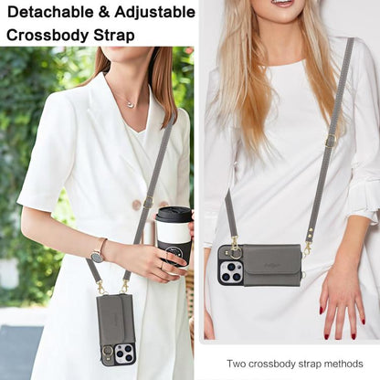 For iPhone 16 Pro AwQuer 2 in 1 Crossbody Wallet Leather Back Phone Case(Grey) - iPhone 16 Pro Cases by Awquer | Online Shopping UK | buy2fix