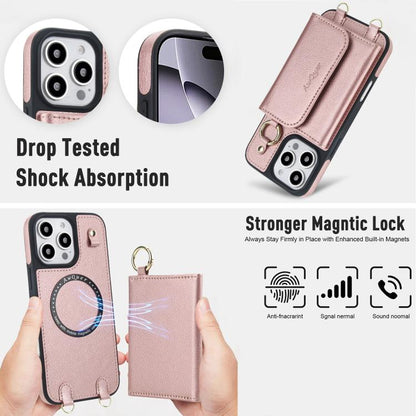 For iPhone 16 Pro AwQuer 2 in 1 Crossbody Wallet Leather Back Phone Case(Rose Gold) - iPhone 16 Pro Cases by Awquer | Online Shopping UK | buy2fix