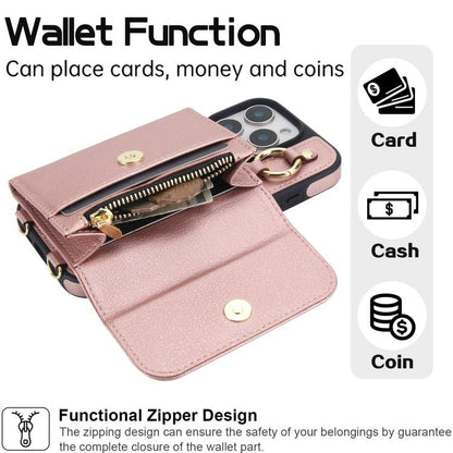 For iPhone 16 Pro AwQuer 2 in 1 Crossbody Wallet Leather Back Phone Case(Rose Gold) - iPhone 16 Pro Cases by Awquer | Online Shopping UK | buy2fix