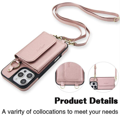 For iPhone 16 Pro AwQuer 2 in 1 Crossbody Wallet Leather Back Phone Case(Rose Gold) - iPhone 16 Pro Cases by Awquer | Online Shopping UK | buy2fix