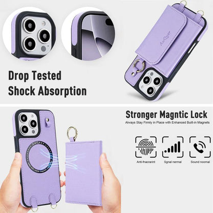 For iPhone 16 Pro AwQuer 2 in 1 Crossbody Wallet Leather Back Phone Case(Light Purple) - iPhone 16 Pro Cases by Awquer | Online Shopping UK | buy2fix