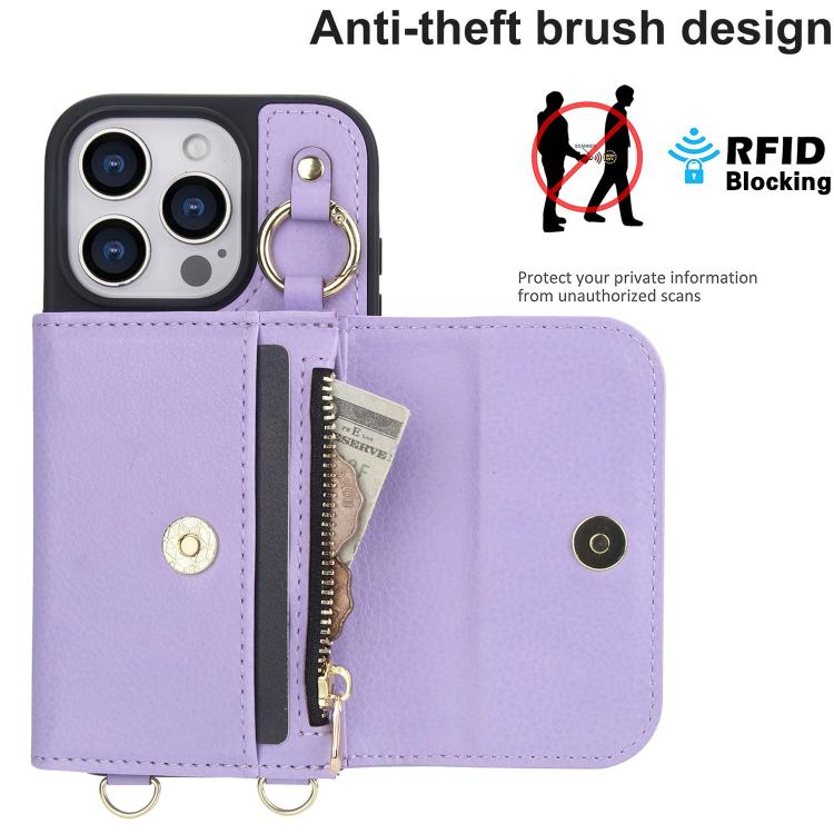 For iPhone 16 Pro AwQuer 2 in 1 Crossbody Wallet Leather Back Phone Case(Light Purple) - iPhone 16 Pro Cases by Awquer | Online Shopping UK | buy2fix