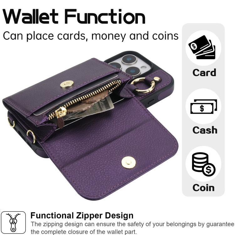 For iPhone 16 Pro AwQuer 2 in 1 Crossbody Wallet Leather Back Phone Case(Dark Purple) - iPhone 16 Pro Cases by Awquer | Online Shopping UK | buy2fix