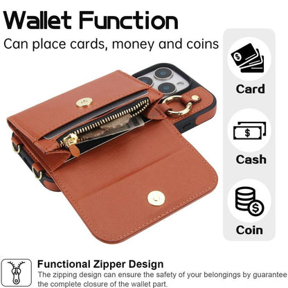 For iPhone 16 Pro AwQuer 2 in 1 Crossbody Wallet Leather Back Phone Case(Brown) - iPhone 16 Pro Cases by Awquer | Online Shopping UK | buy2fix