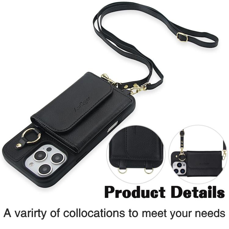 For iPhone 16 Plus AwQuer 2 in 1 Crossbody Wallet Leather Back Phone Case(Black) - iPhone 16 Plus Cases by Awquer | Online Shopping UK | buy2fix