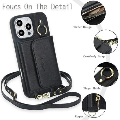 For iPhone 16 Plus AwQuer 2 in 1 Crossbody Wallet Leather Back Phone Case(Black) - iPhone 16 Plus Cases by Awquer | Online Shopping UK | buy2fix