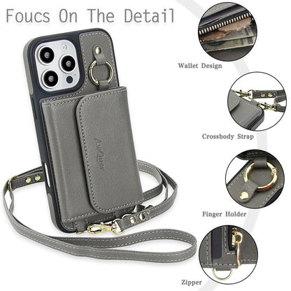 For iPhone 16 Plus AwQuer 2 in 1 Crossbody Wallet Leather Back Phone Case(Grey) - iPhone 16 Plus Cases by Awquer | Online Shopping UK | buy2fix