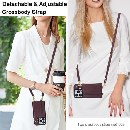 For iPhone 16 Plus AwQuer 2 in 1 Crossbody Wallet Leather Back Phone Case(Wine Red) - iPhone 16 Plus Cases by Awquer | Online Shopping UK | buy2fix