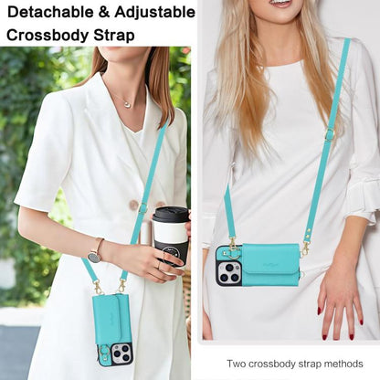 For iPhone 16 Plus AwQuer 2 in 1 Crossbody Wallet Leather Back Phone Case(Light Green) - iPhone 16 Plus Cases by Awquer | Online Shopping UK | buy2fix