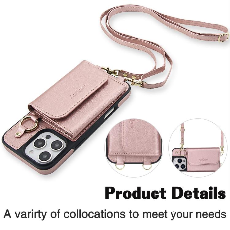For iPhone 16 Plus AwQuer 2 in 1 Crossbody Wallet Leather Back Phone Case(Rose Gold) - iPhone 16 Plus Cases by Awquer | Online Shopping UK | buy2fix