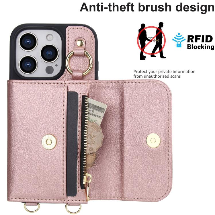 For iPhone 16 Plus AwQuer 2 in 1 Crossbody Wallet Leather Back Phone Case(Rose Gold) - iPhone 16 Plus Cases by Awquer | Online Shopping UK | buy2fix