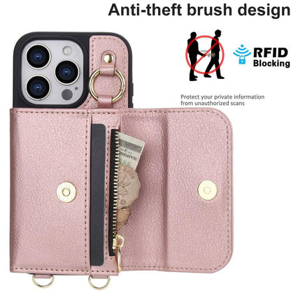 For iPhone 16 Plus AwQuer 2 in 1 Crossbody Wallet Leather Back Phone Case(Rose Gold) - iPhone 16 Plus Cases by Awquer | Online Shopping UK | buy2fix