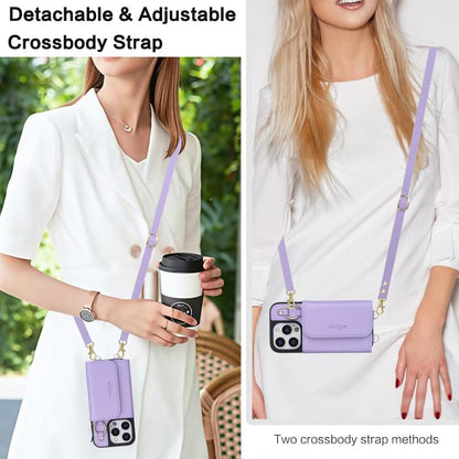 For iPhone 16 Plus AwQuer 2 in 1 Crossbody Wallet Leather Back Phone Case(Light Purple) - iPhone 16 Plus Cases by Awquer | Online Shopping UK | buy2fix