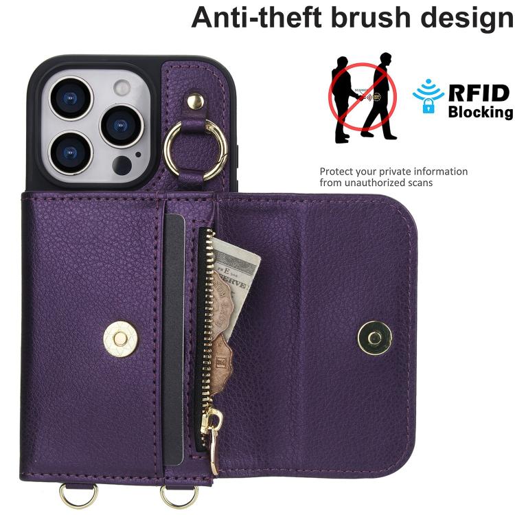 For iPhone 16 Plus AwQuer 2 in 1 Crossbody Wallet Leather Back Phone Case(Dark Purple) - iPhone 16 Plus Cases by Awquer | Online Shopping UK | buy2fix