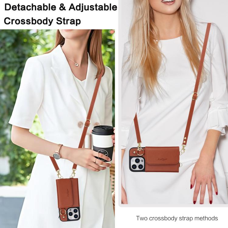 For iPhone 16 Plus AwQuer 2 in 1 Crossbody Wallet Leather Back Phone Case(Brown) - iPhone 16 Plus Cases by Awquer | Online Shopping UK | buy2fix