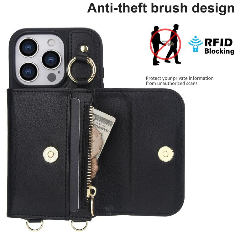 For iPhone 16 AwQuer 2 in 1 Crossbody Wallet Leather Back Phone Case(Black) - iPhone 16 Cases by Awquer | Online Shopping UK | buy2fix