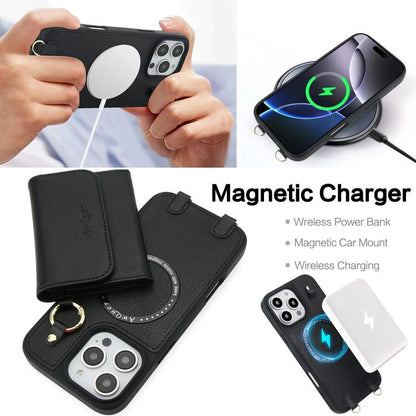 For iPhone 16 AwQuer 2 in 1 Crossbody Wallet Leather Back Phone Case(Black) - iPhone 16 Cases by Awquer | Online Shopping UK | buy2fix