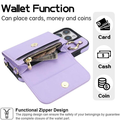 For iPhone 16 AwQuer 2 in 1 Crossbody Wallet Leather Back Phone Case(Light Purple) - iPhone 16 Cases by Awquer | Online Shopping UK | buy2fix
