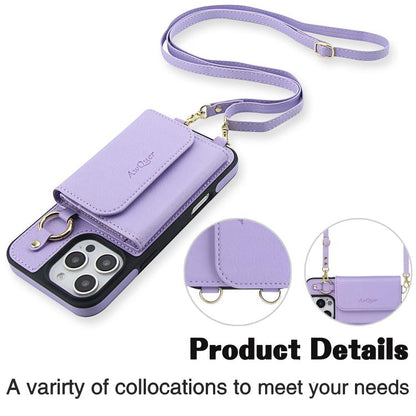 For iPhone 16 AwQuer 2 in 1 Crossbody Wallet Leather Back Phone Case(Light Purple) - iPhone 16 Cases by Awquer | Online Shopping UK | buy2fix