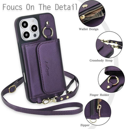 For iPhone 16 AwQuer 2 in 1 Crossbody Wallet Leather Back Phone Case(Dark Purple) - iPhone 16 Cases by Awquer | Online Shopping UK | buy2fix