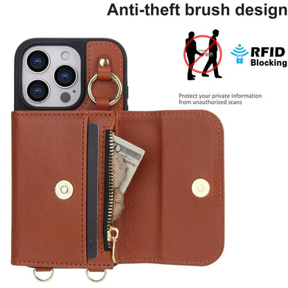 For iPhone 16 AwQuer 2 in 1 Crossbody Wallet Leather Back Phone Case(Brown) - iPhone 16 Cases by Awquer | Online Shopping UK | buy2fix
