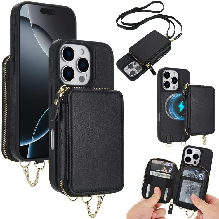 For iPhone 16 Pro Max AwQuer 2 in 1 Crossbody Wallet Leather Back Phone Case(Black) - iPhone 16 Pro Max Cases by Awquer | Online Shopping UK | buy2fix