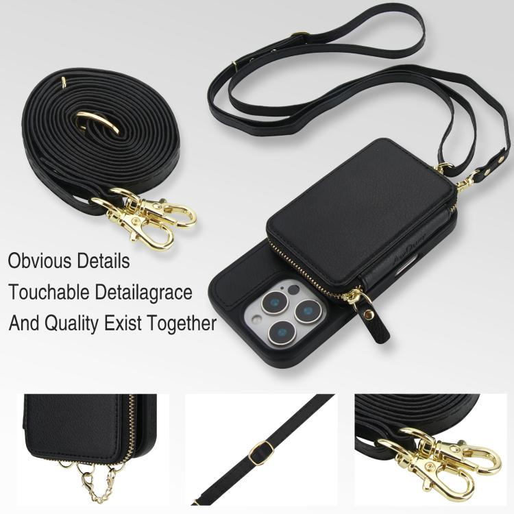 For iPhone 16 Pro Max AwQuer 2 in 1 Crossbody Wallet Leather Back Phone Case(Black) - iPhone 16 Pro Max Cases by Awquer | Online Shopping UK | buy2fix