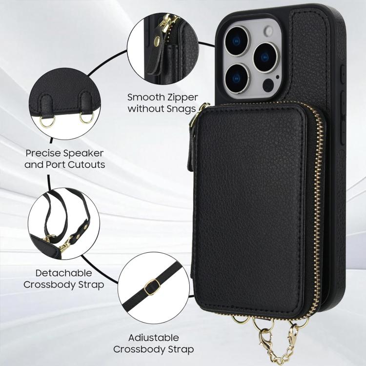 For iPhone 16 Pro Max AwQuer 2 in 1 Crossbody Wallet Leather Back Phone Case(Black) - iPhone 16 Pro Max Cases by Awquer | Online Shopping UK | buy2fix