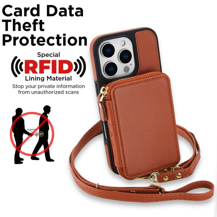 For iPhone 16 Pro AwQuer 2 in 1 Crossbody Wallet Leather Back Phone Case(Brown) - iPhone 16 Pro Cases by Awquer | Online Shopping UK | buy2fix