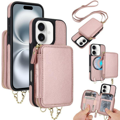 For iPhone 16 Plus AwQuer 2 in 1 Crossbody Wallet Leather Back Phone Case(Rose Gold) - iPhone 16 Plus Cases by Awquer | Online Shopping UK | buy2fix