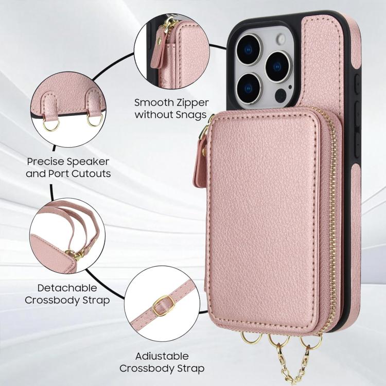 For iPhone 16 Plus AwQuer 2 in 1 Crossbody Wallet Leather Back Phone Case(Rose Gold) - iPhone 16 Plus Cases by Awquer | Online Shopping UK | buy2fix