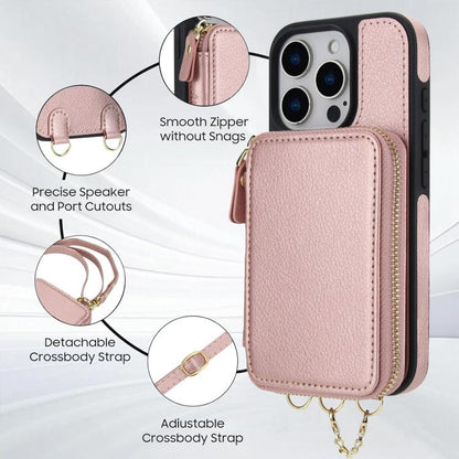 For iPhone 16 Plus AwQuer 2 in 1 Crossbody Wallet Leather Back Phone Case(Rose Gold) - iPhone 16 Plus Cases by Awquer | Online Shopping UK | buy2fix