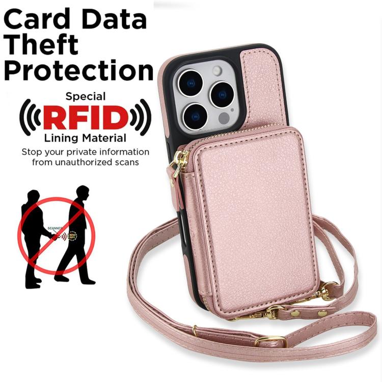 For iPhone 16 Plus AwQuer 2 in 1 Crossbody Wallet Leather Back Phone Case(Rose Gold) - iPhone 16 Plus Cases by Awquer | Online Shopping UK | buy2fix