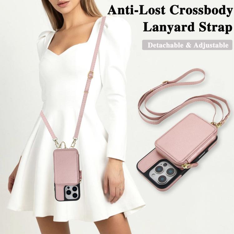 For iPhone 16 Plus AwQuer 2 in 1 Crossbody Wallet Leather Back Phone Case(Rose Gold) - iPhone 16 Plus Cases by Awquer | Online Shopping UK | buy2fix