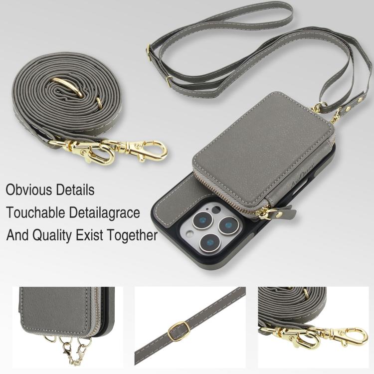 For iPhone 16 AwQuer 2 in 1 Crossbody Wallet Leather Back Phone Case(Grey) - iPhone 16 Cases by Awquer | Online Shopping UK | buy2fix